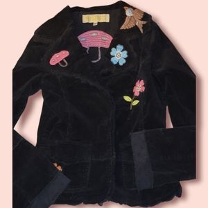 Nikibiki Womens Embroidered Corduroy Blazer Black Size S